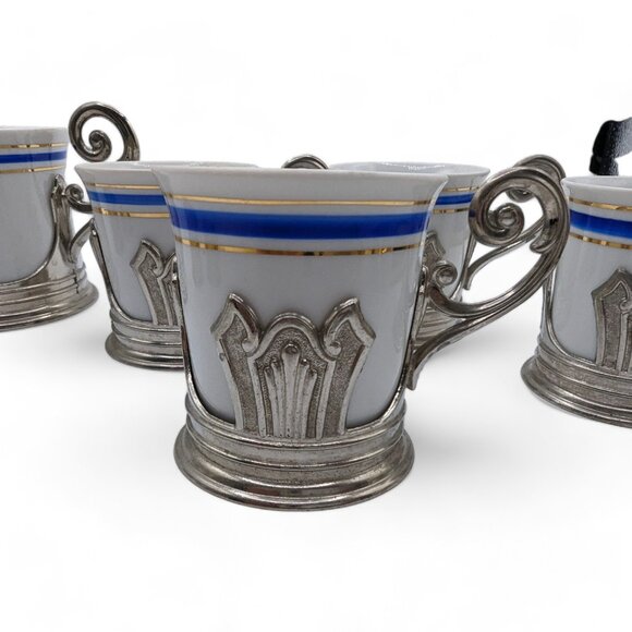 Rare Vintage E P Zinc Italy 6  Espresso Cups and Sugar Bowl from ITALY - Picture 3 of 14
